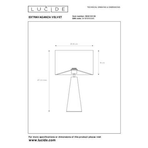 EXTRAVAGANZA VELVET - Lampe de table - Ø 25 cm - 1xE27 - Noir