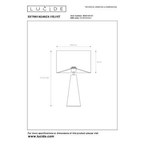 EXTRAVAGANZA VELVET - Lampe de table - Ø 25 cm - 1xE27 - Turquoise