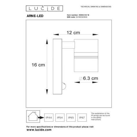 ARNE-LED IR - Spot mural / Applique mural Intérieur/Extérieur - Ø 6,3 cm - LED - GU10 - 1x5W 2700K - IP44Détecteur De M