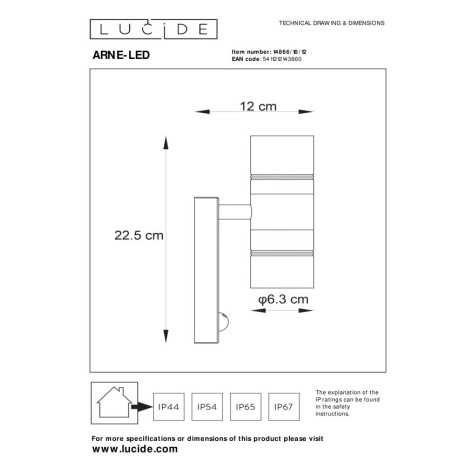 ARNE-LED IR - Spot mural / Applique mural Intérieur/Extérieur - Ø 6,3 cm - LED - GU10 - 2x5W 2700K - IP44Détecteur De M