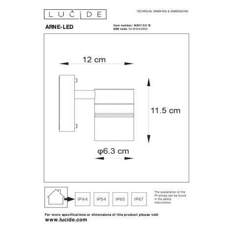 ARNE-LED - Spot mural / Applique mural Intérieur/Extérieur - Ø 6,3 cm - LED - GU10 - 1x5W 2700K - IP44 - Chrome Dépoli