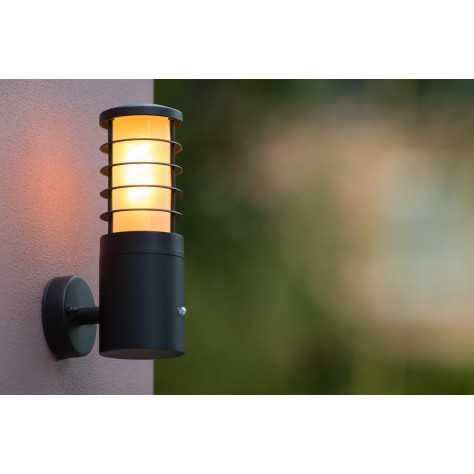 SOLID - Applique murale Intérieur/Extérieur - Ø 9 cm - 1xE27 - IP54 - Détecteur Jour/Nuit - Anthracite