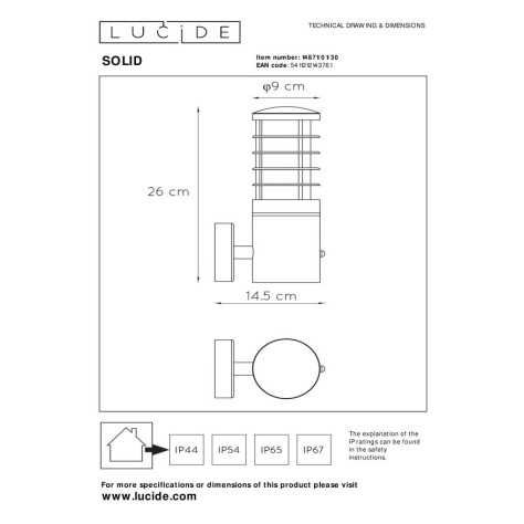 SOLID - Applique murale Intérieur/Extérieur - Ø 9 cm - 1xE27 - IP54 - Détecteur Jour/Nuit - Anthracite