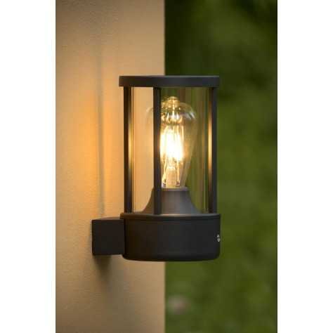 LORI - Applique murale Intérieur/Extérieur - Ø 12 cm - 1xE27 - IP44 - Détecteur Jour/Nuit - Anthracite
