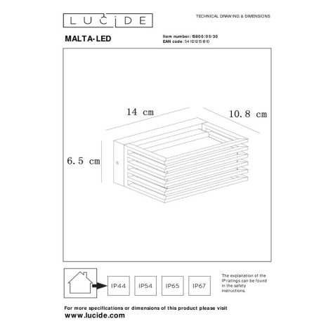 MALTA-LED - Applique murale Intérieur/Extérieur - LED - 1x5,4W 3000K - IP54 - Noir