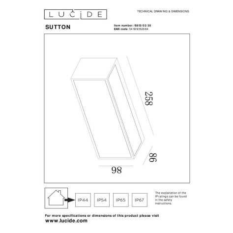 SUTTON - Applique murale Intérieur/Extérieur - LED Dim. - 1x2W 2850K/3150K - IP54 - Détecteur Jour/Nuit - Noir