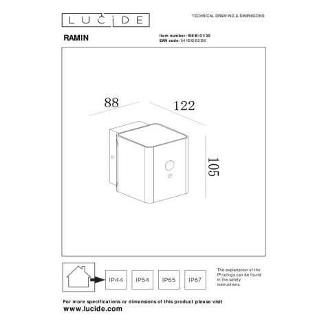 RAMIN - Applique murale Intérieur/Extérieur - LED Dim. - 1x1W 2850K/3150K - IP54 - Détecteur Jour/Nuit - Noir