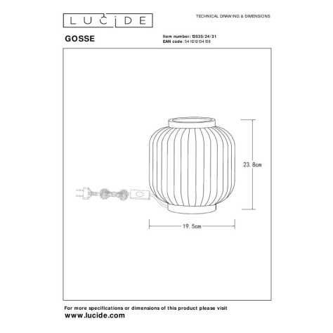 GOSSE - Lampe de table - Ø 19,5 cm - 1xE14 - Blanc