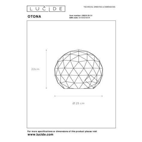 OTONA - Lampe de table - Ø 25 cm - 1xE27 - Blanc