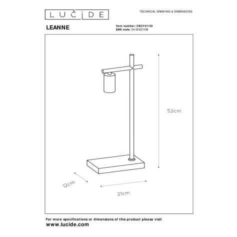 LEANNE - Lampe de table - 1xE27 - Noir
