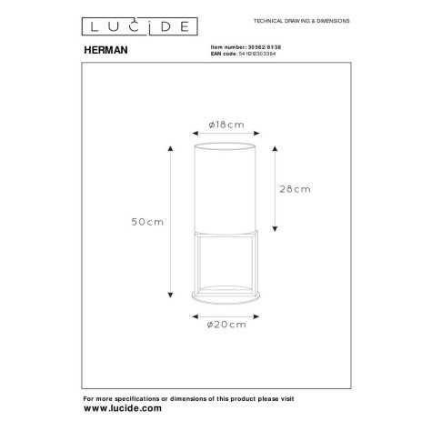 HERMAN - Lampe de table - Ø 20 cm - 1xE27 - Crème