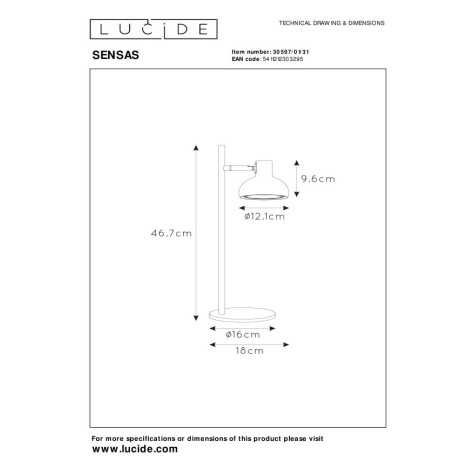 SENSAS - Lampe de table - Ø 18 cm - 1xGU10 (ES111) - Blanc