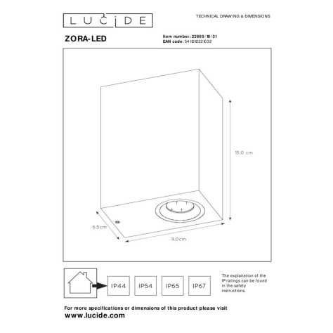 ZORA-LED - Spot mural / Applique mural Intérieur/Extérieur - LED Dim. - GU10 - 2x5W 3000K - IP44 - Blanc