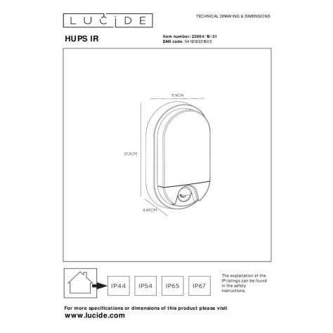 HUPS IR - Applique murale Intérieur/Extérieur - LED - 1x10W 3000K - IP54Détecteur De Mouvement & Jour/Nuit - Blanc