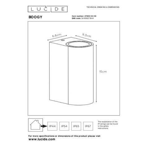 BOOGY - Spot mural / Applique mural Intérieur/Extérieur - 2xGU10 - IP44 - Noir