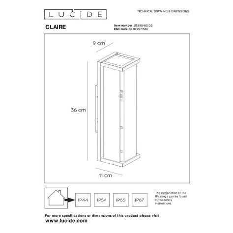 CLAIRE - Applique murale Intérieur/Extérieur - 2xE27 - IP54 - Anthracite