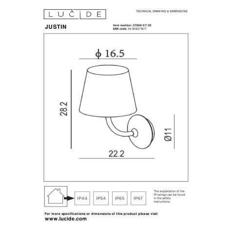 JUSTIN - Applique murale Intérieur/Extérieur - LED Dim. - 1x7W 3000K - IP65 - Noir