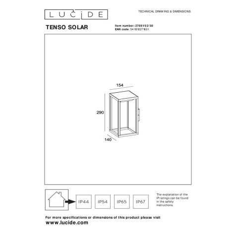 TENSO SOLAR - Applique murale Intérieur/Extérieur - LED - 1x2,2W 3000K - IP54Détecteur De Mouvement & Jour/Nuit - Anthr