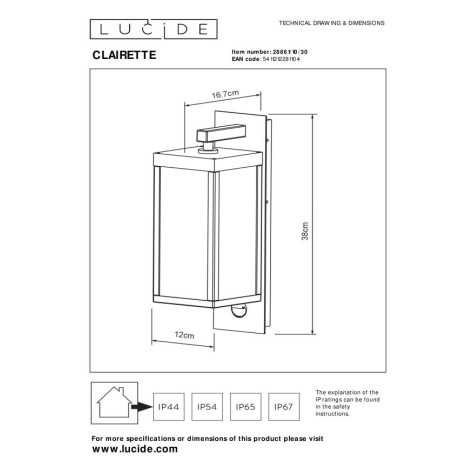 CLAIRETTE - Applique murale Intérieur/Extérieur - LED - 1x13W 3000K - IP54Détecteur De Mouvement & Jour/Nuit - Anthraci