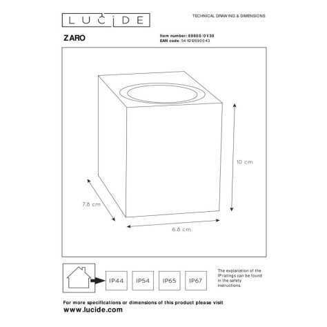ZARO - Spot mural / Applique mural Intérieur/Extérieur - 1xGU10 - IP44 - Noir