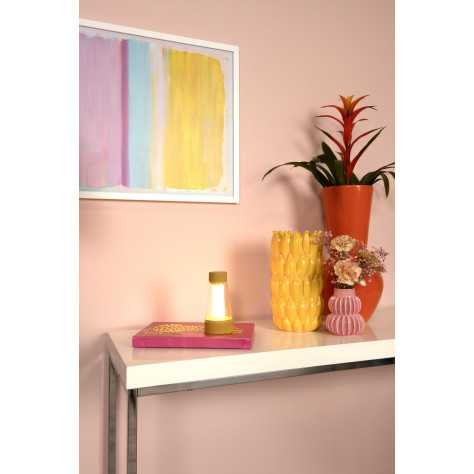 LORALI - Lampe de table Intérieur/Extérieur Rechargeable - Batterie/Piles - Ø 7,7 cm - LED Dim. - IP44 - Jaune Ocre