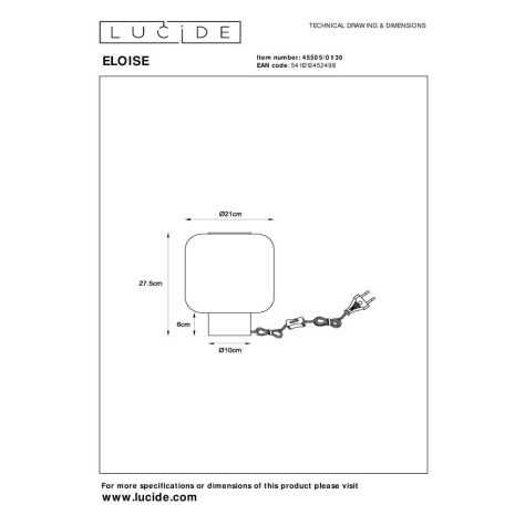 ELOISE - Lampe de table - Ø 21 cm - 1xE27 - Noir