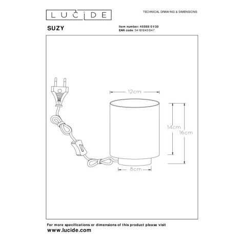 SUZY - Lampe de table - Ø 12 cm - 1xE14 - Noir