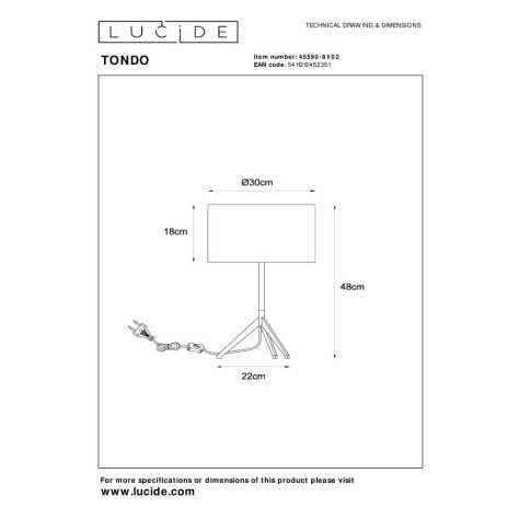 TONDO - Lampe de table - Ø 30 cm - 1xE27 - Or Mat / Laiton