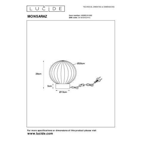 MONSARAZ - Lampe de table - Ø 25 cm - 1xE27 - Ambre