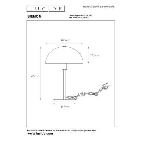 SIEMON - Lampe de table - Ø 25 cm - 1xE14 - Noir