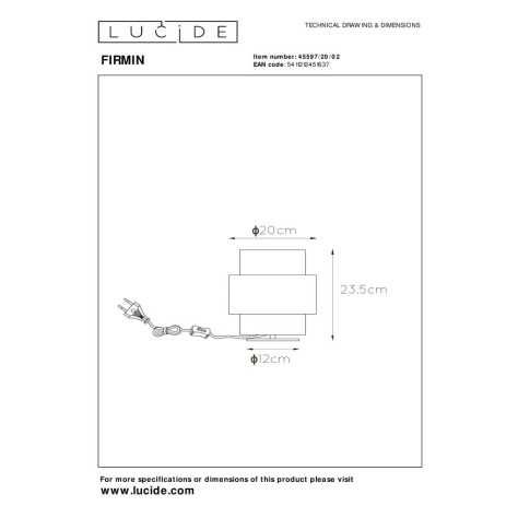 FIRMIN - Lampe de table - Ø 20 cm - 1xE27 - Or Mat / Laiton
