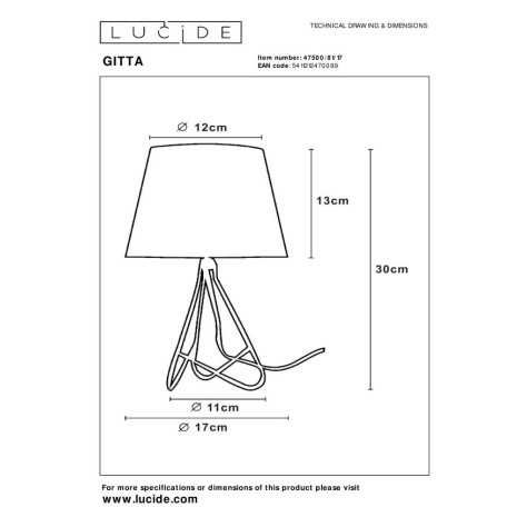 GITTA - Lampe de table - Ø 17 cm - 1xE14 - Cuivre