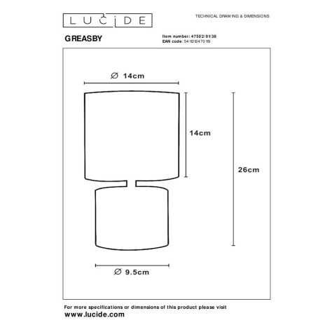 GREASBY - Lampe de table - Ø 14 cm - 1xE14 - Crème