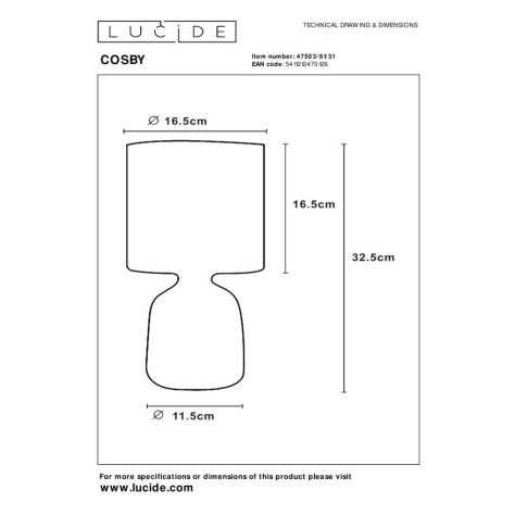 COSBY - Lampe de table - Ø 16,5 cm - 1xE14 - Blanc