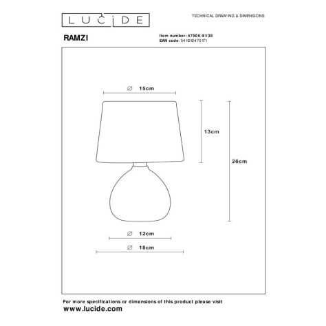 RAMZI - Lampe de table - Ø 18 cm - 1xE14 - Crème