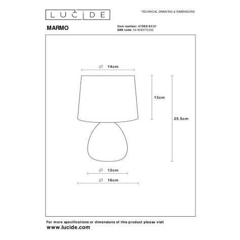 MARMO - Lampe de table - Ø 16 cm - 1xE14 - Blanc