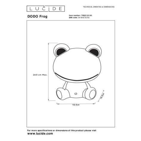 DODO FROG - Lampe de table Chambres d'enfant - LED Dim. - 3x3W - 3 StepDim - Vert