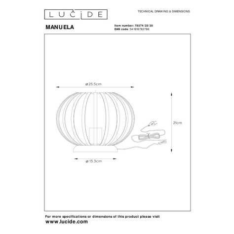 MANUELA - Lampe de table - Ø 25 cm - 1xE27 - Noir