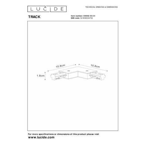 TRACK connecteur en L - Système de rail monophasé / Éclairage sur rail - Gauche - Blanc(Extension)