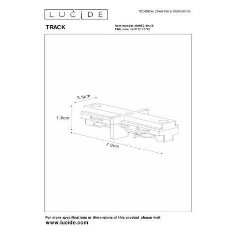 TRACK connecteur en I - Système de rail monophasé / Éclairage sur rail - Blanc (Extension)