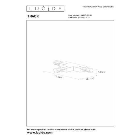 TRACK connecteur en T - Système de rail monophasé / Éclairage sur rail - Blanc (Extension)