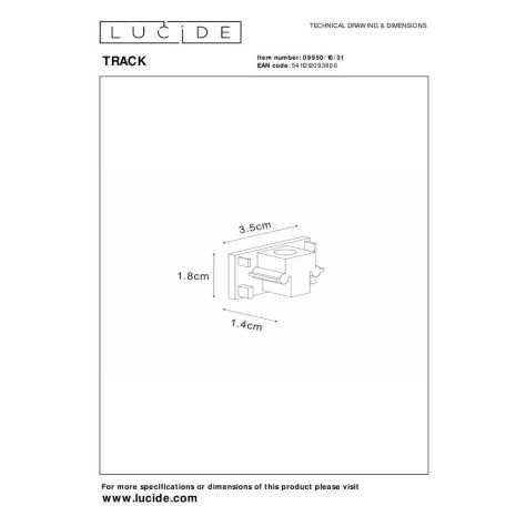 TRACK Embout de fermeture - Système de rail monophasé / Éclairage sur rail - Ensemble de 2 - Blanc (Extension)