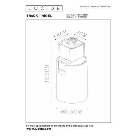 TRACK NIGEL Spot sur rail - Système de rail monophasé / Éclairage sur rail - 1xGU10 - Noir (Extension)