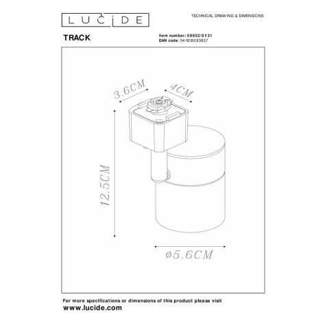 TRACK FLORIS Spot sur rail - Système de rail monophasé / Éclairage sur rail - 1xGU10 - Blanc(Extension)