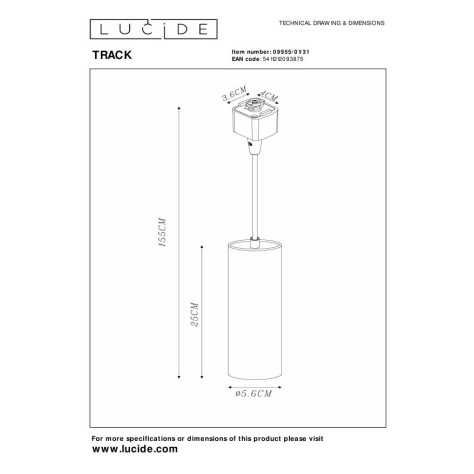 TRACK FLORIS Suspension - Système de rail monophasé / Éclairage sur rail - 1xGU10 - blanc(Extension)