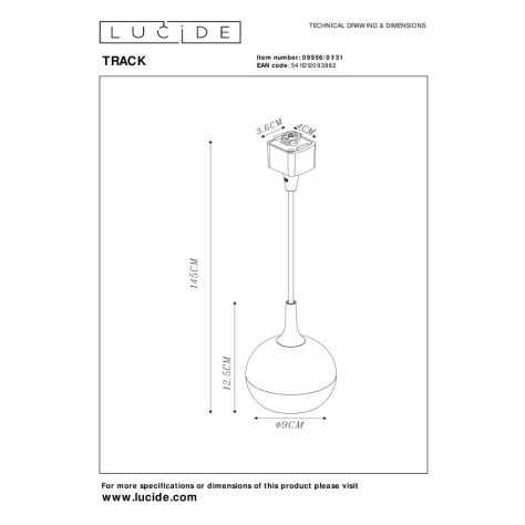 TRACK FAVORI Suspension - Système de rail monophasé / Éclairage sur rail - 1xGU10 - Blanc (Extension)