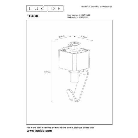 TRACK Adaptateur de suspension - Système de rail monophasé / Éclairage sur rail - Noir (Extension)