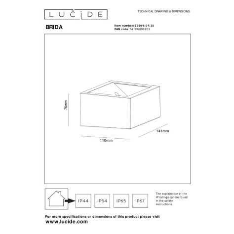 BRIDA - Applique murale Intérieur/Extérieur Rechargeable - Batterie/Piles - LED Dim. - 1x3,7W 2700K - IP54 - Détecteur