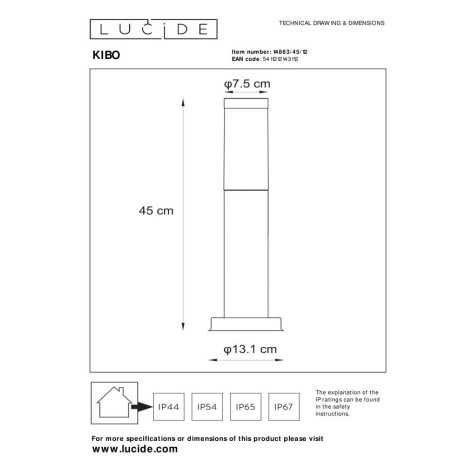 KIBO - Borne extérieur - 1xE27 - IP44 - Chrome Dépoli