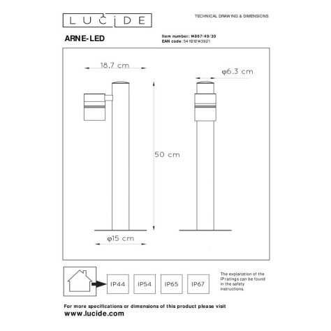 ARNE-LED - Borne extérieur - Ø 6,3 cm - LED - GU10 - 1x5W 2700K - IP44 - Noir